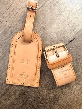 Louis Vuitton Tan Vachetta Leather Luggage Tag and Strap Set
